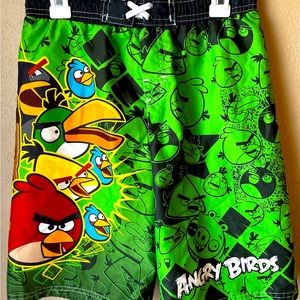 ANGRY BIRDS Boys Swim Trunks Sz 6/7 Inside Pocket Drawstring Mesh inside.